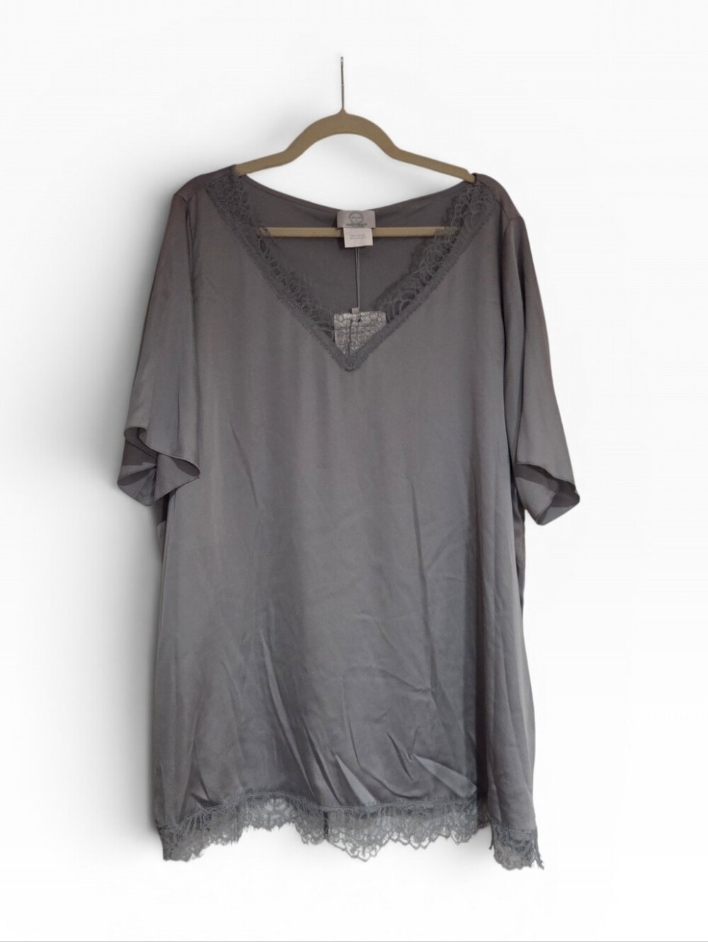 Marina Rinaldi Relax "BABILA" Plus Size US 22W Gray Lace Top Blouse $295